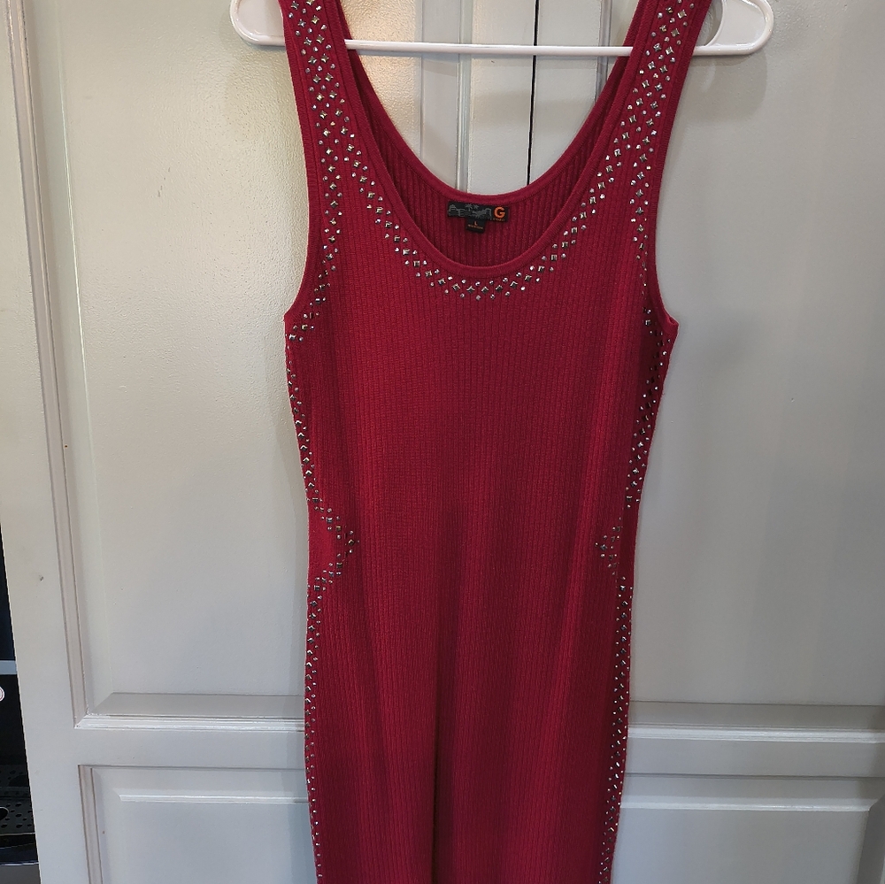 G by Guess Red Embellished Sheath Mini Dress